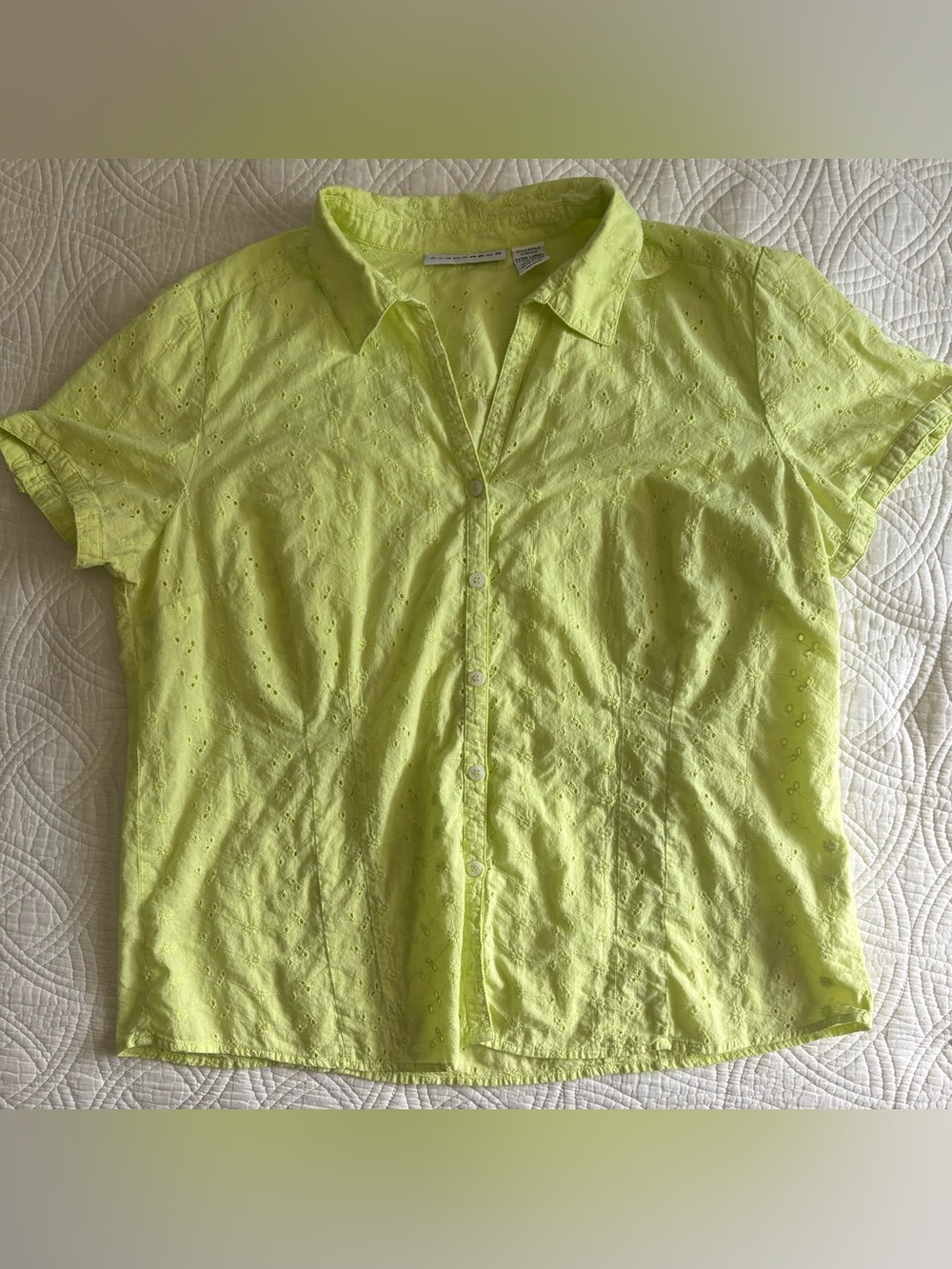 Sad Harbor Eyelet Button-Down Shirt XL Line Green